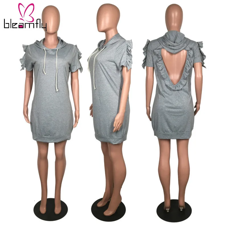 3 цвета 2019 летние женские модные платья с оборками открытой спиной капюшоном