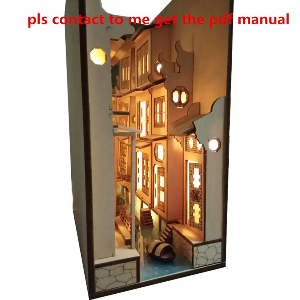 

Уличный книжный шкаф с задней полосой 3D DIY деревянная Сборная модель книжная полка светильник кой для домашнего офиса Декор-Wuzhen