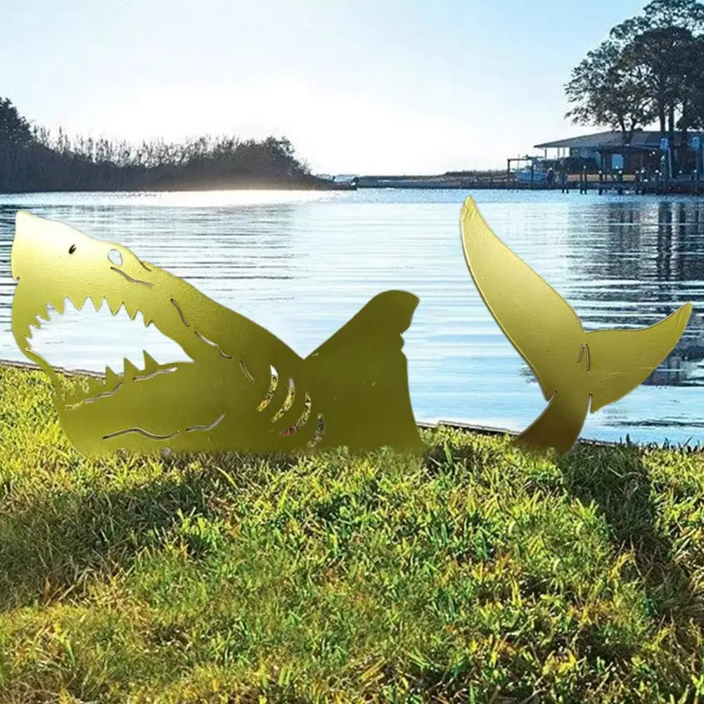 

Shark Decoration Insert Design Exquisite Workmanship Multi-purpose Funny Wrought Iron Shark Decoration for Yard