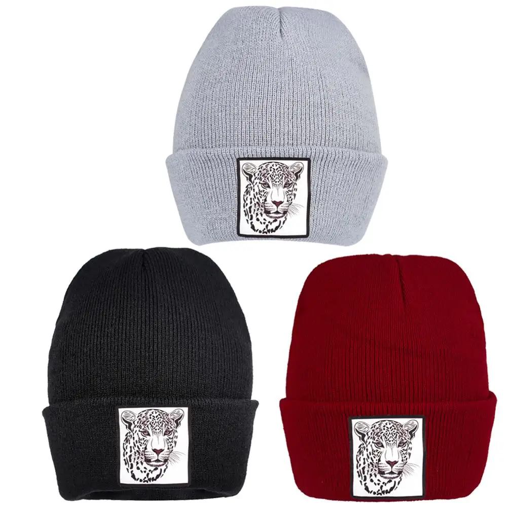 Черная шапка с леопардовым принтом и логотипом зимняя Skullies мужские крутые шапки