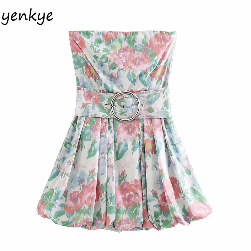 Женское мини платье с открытыми плечами цветочным принтом и открытой спиной без