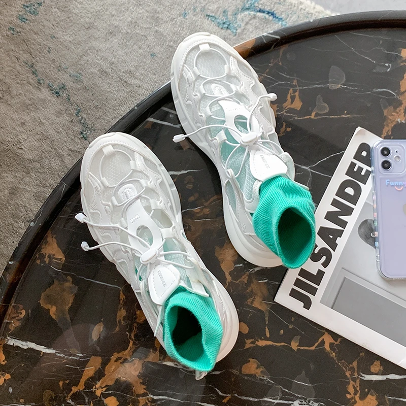 

Tulle elastic band breathable casual running old shoes Korean version of ins wind sports shoes women 2021 summer new style