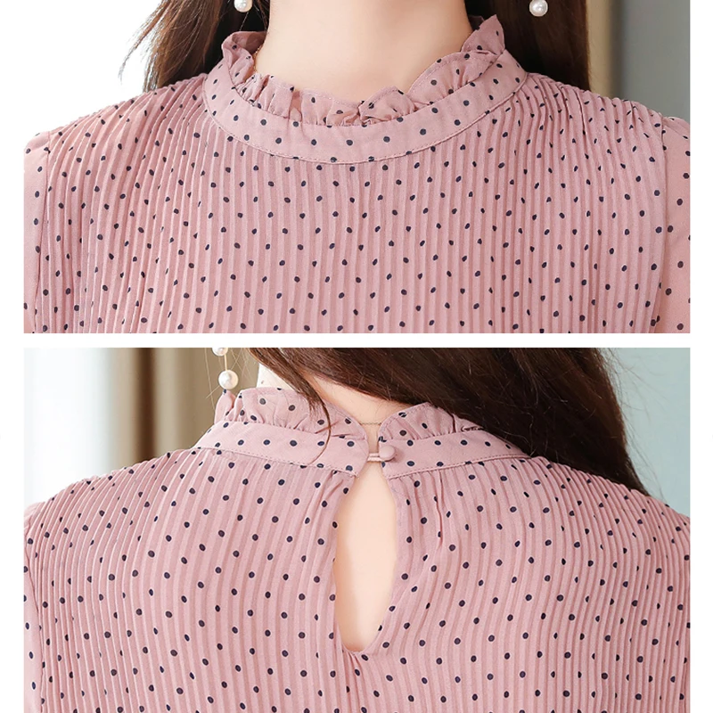 Осеннее платье миди в горошек для женщин повседневное Плиссированное розовое