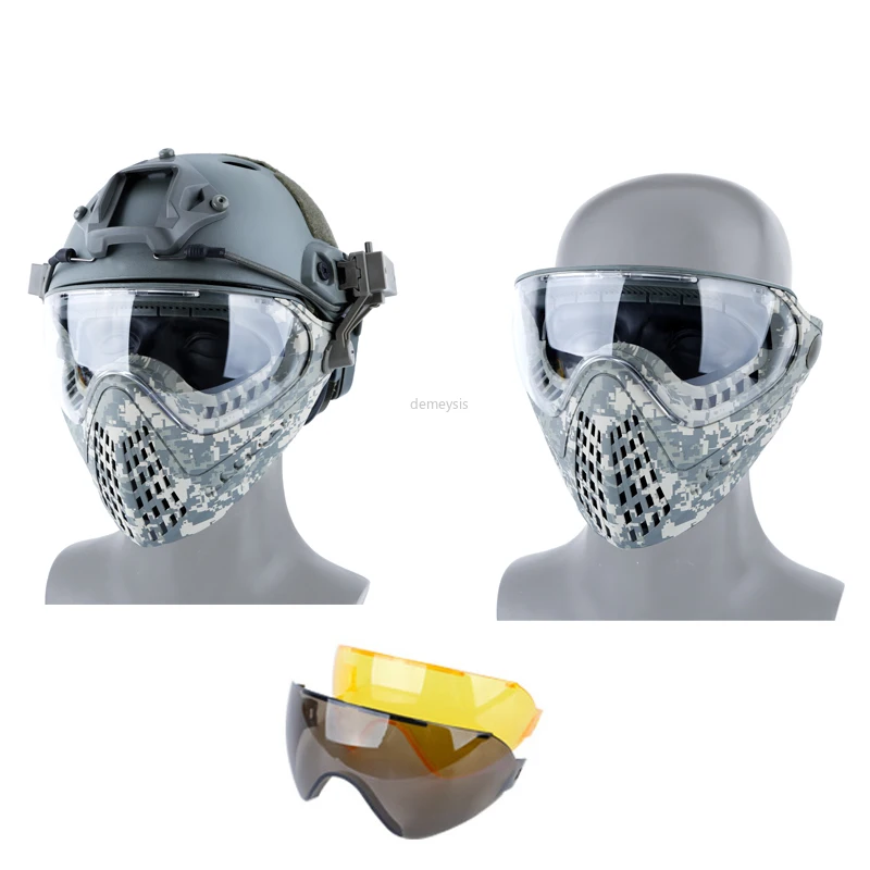 Военная страйкбольная пейнтбольная маска с 3 линзами тактическая для шлема