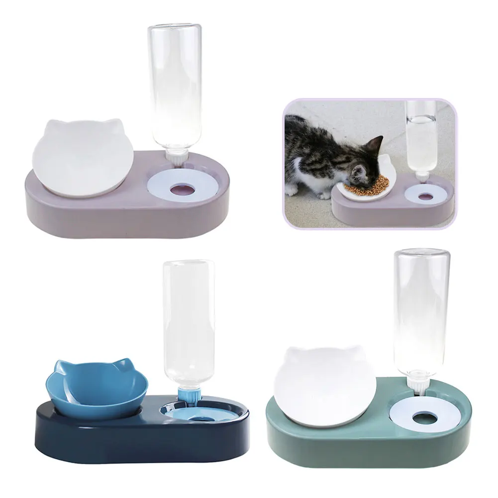 

New 2-In-1 Cat Bowl Water Dispenser Automatic Water Storage Pet Dog Cat Food Bowl Food Container With Waterer Pet Waterer Feeder