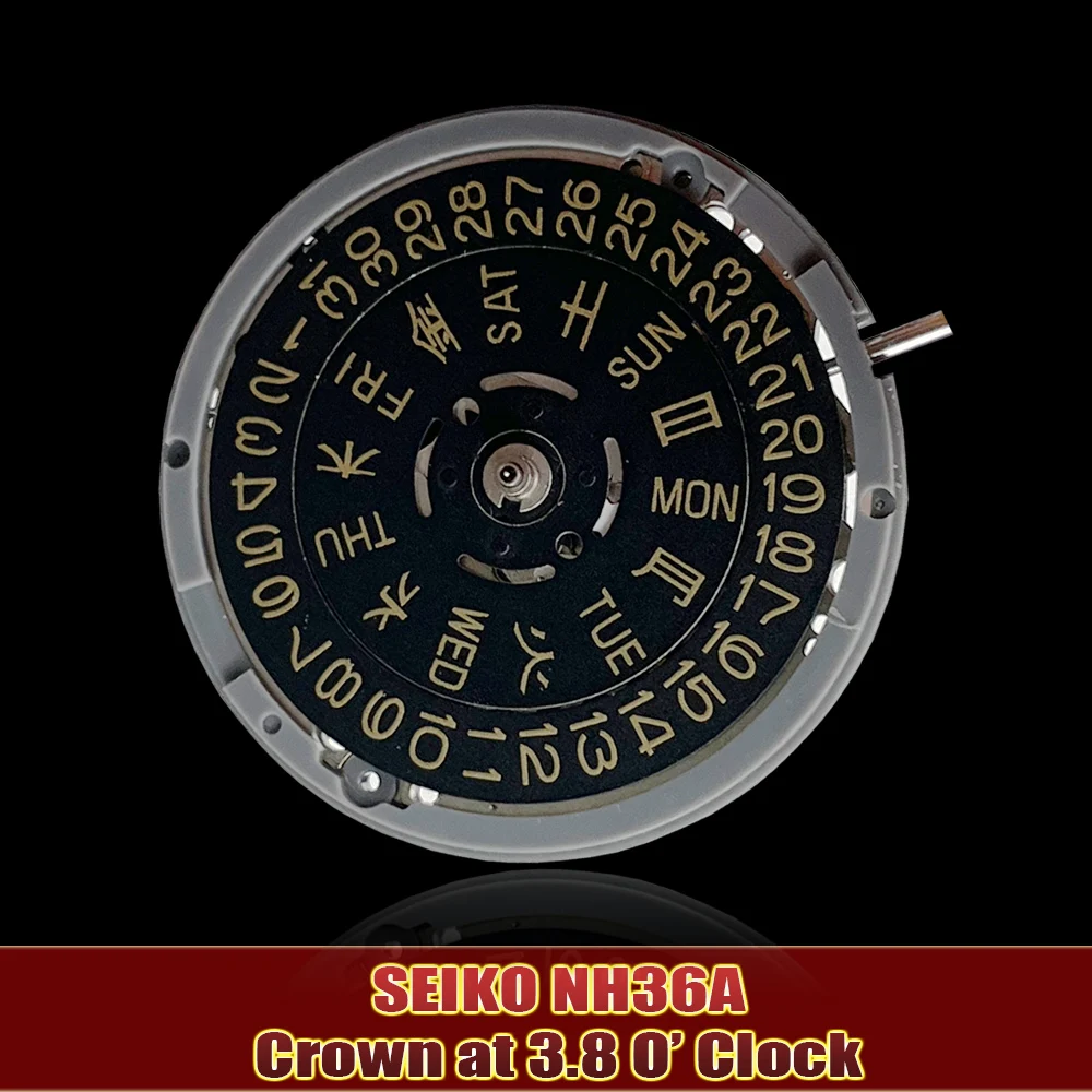 Automatic Mechanical Movement NH36A Black/Gold Crown at 3.8 O'clock Japan Original Watch Mechanism Top-Grade Movt 24 Jewels