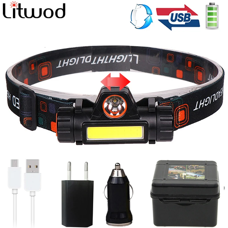 

Миниатюрный светодиодный налобный фонарь, портативный фонарь Q5 + COB + 1 * Встроенный аккумулятор 18650, масштабируемый фонарь, уличная лампа для ...