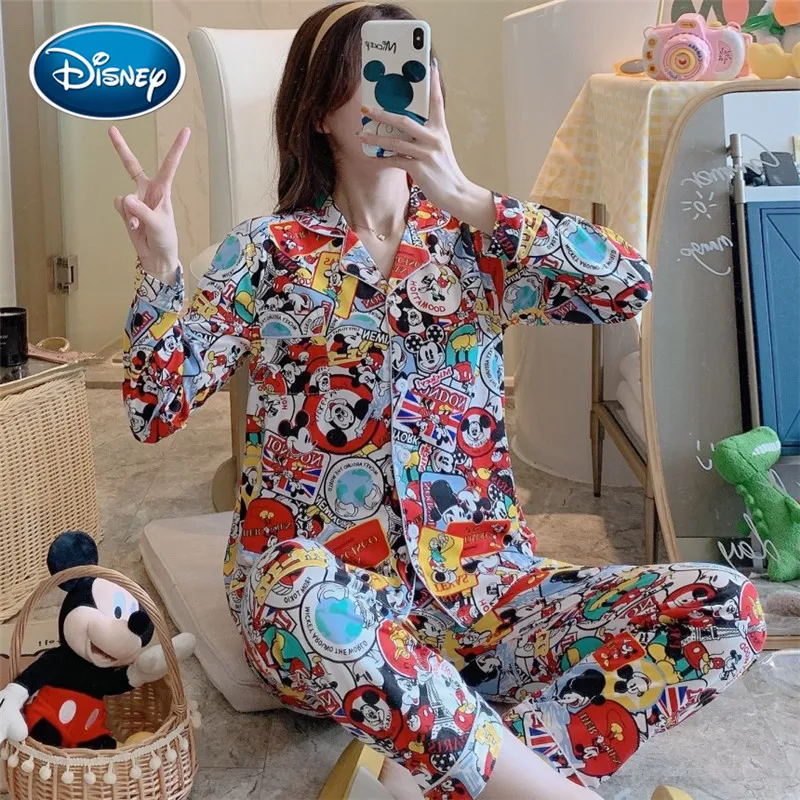 Пижама женская осенне-зимняя с длинными рукавами и изображением Микки граффити |