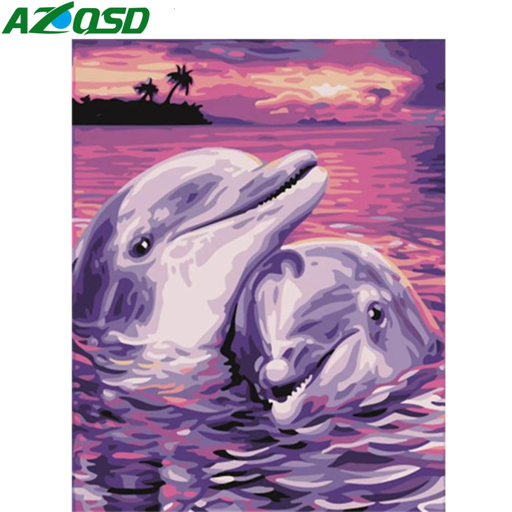 AZQSD Unframe масляная краска ing By Набор цифр Дельфин уникальный подарок окраска по