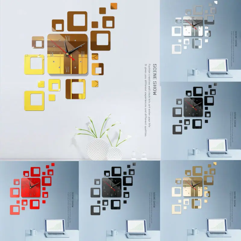 Горячая мода съемный Современный 3D зеркало акриловые настенные часы стикер