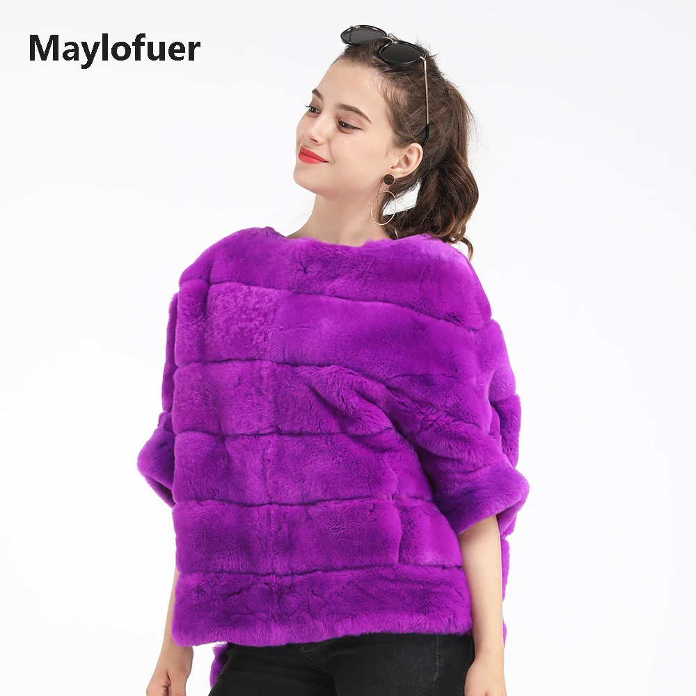 as photo Maylofuer Новые рукава летучая мышь шуба из кролика рекс на молнии настоящая Меховая куртка зимнее пальто женское манто femme натуральный мех - Цвет: as photo