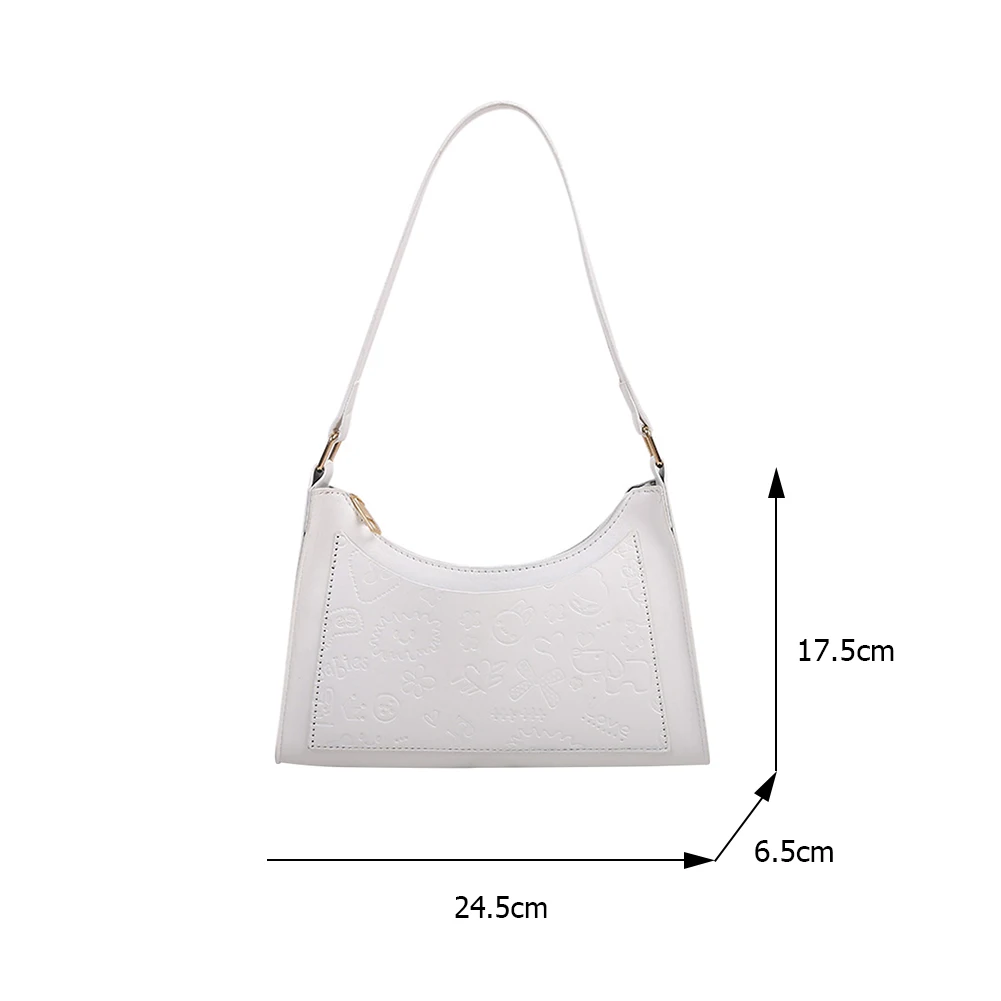 

Fashion Women Cartoon Embossing Pure Color Shoulder Underarm Bags PU Leather Hobos Bag Vintage Ladies Top-handle Handbags