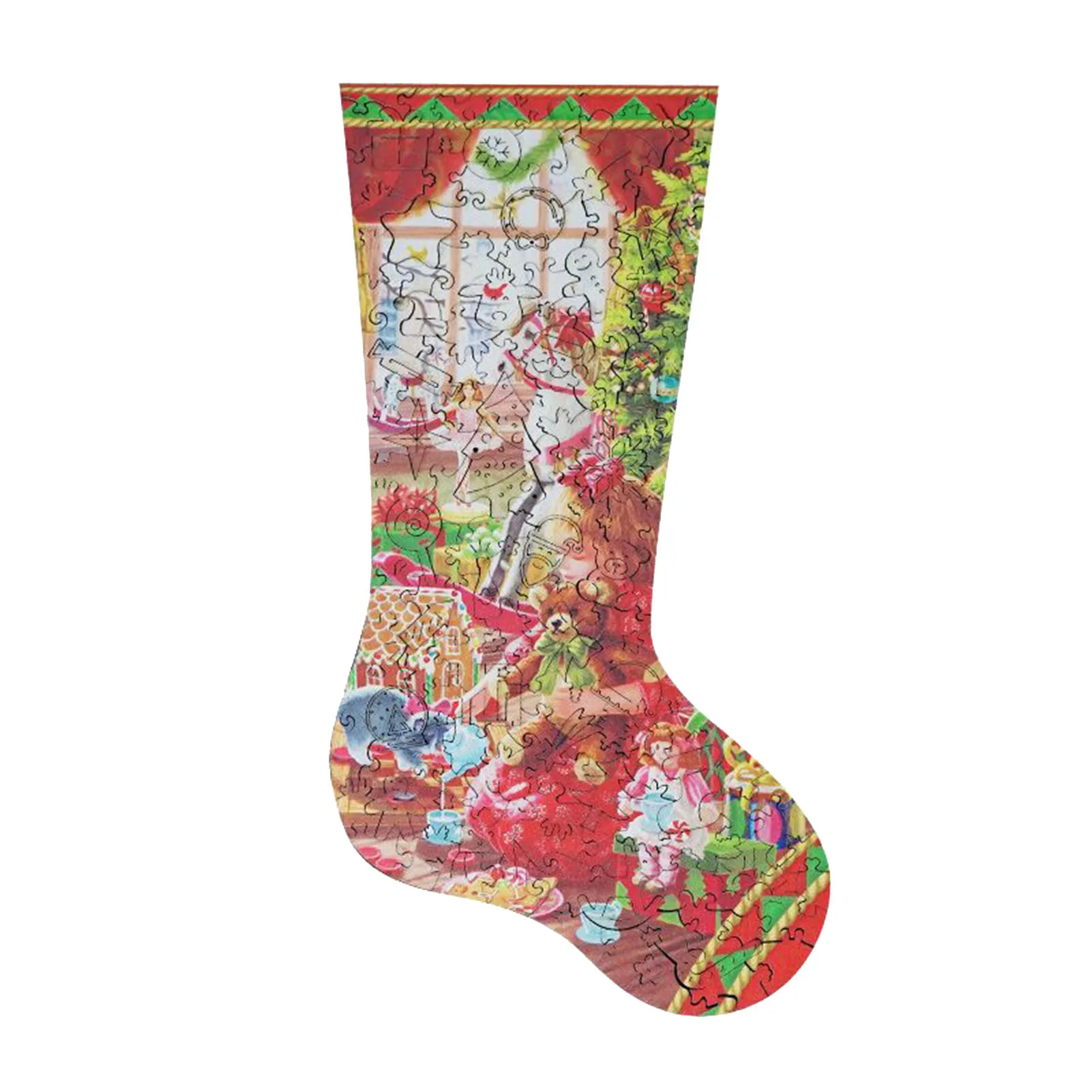 

Christmas Sock Puzzle DIY Wooden Jigsaw Puzzles For Adults Children Educational Puzzle Game Toys Kids Christmas Gift
