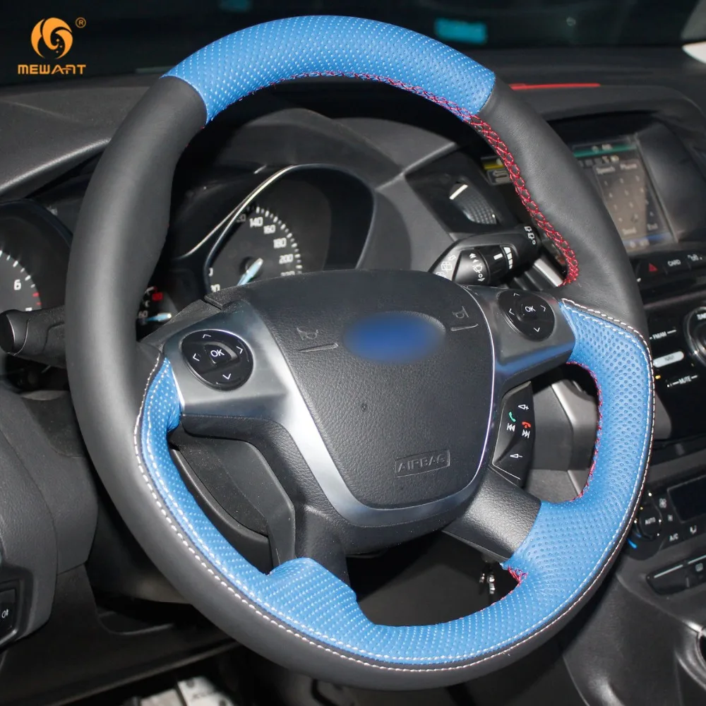 MEWANT Черный Синий чехол рулевого колеса автомобиля из натуральной кожи для Ford Focus 3
