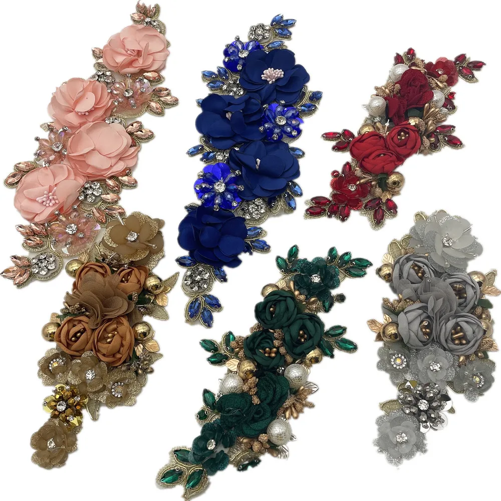 2 шт. модная 3d аппликация Стразы ручной работы с цветочной вышивкой нашивка для