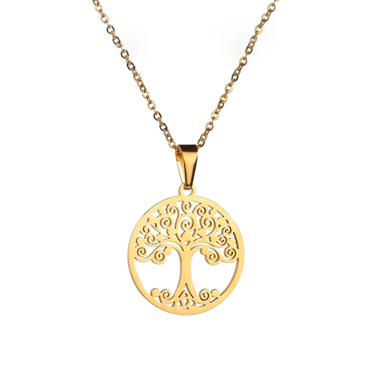 Style7 Gold ELSEMODE дерево жизни круглый кулон ожерелье 7 стилей нержавеющая сталь классическое ожерелье s для женщин девушка юбилей ювелирные изделия подарки - Окраска металла: Style7 Gold
