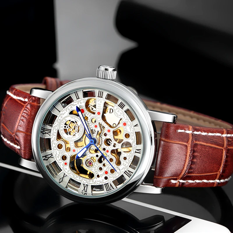 Серебряный чехол Модный повседневный дизайн коричневый кожаный ремешок для