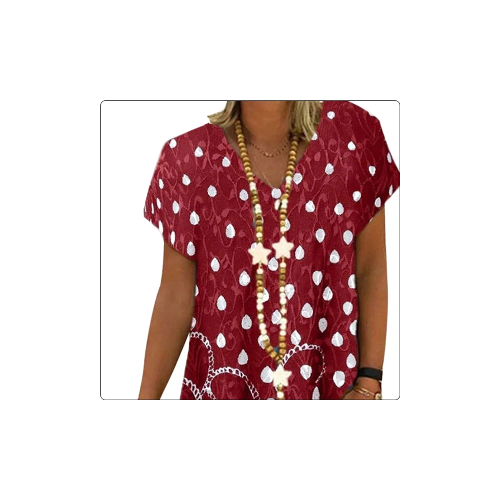 S-4XL Stylish Women V Neck Short Sleeve Floral Waterdrop Print Loose Knee-length Dress Plus Size Vacation Beach Lady | Женская одежда