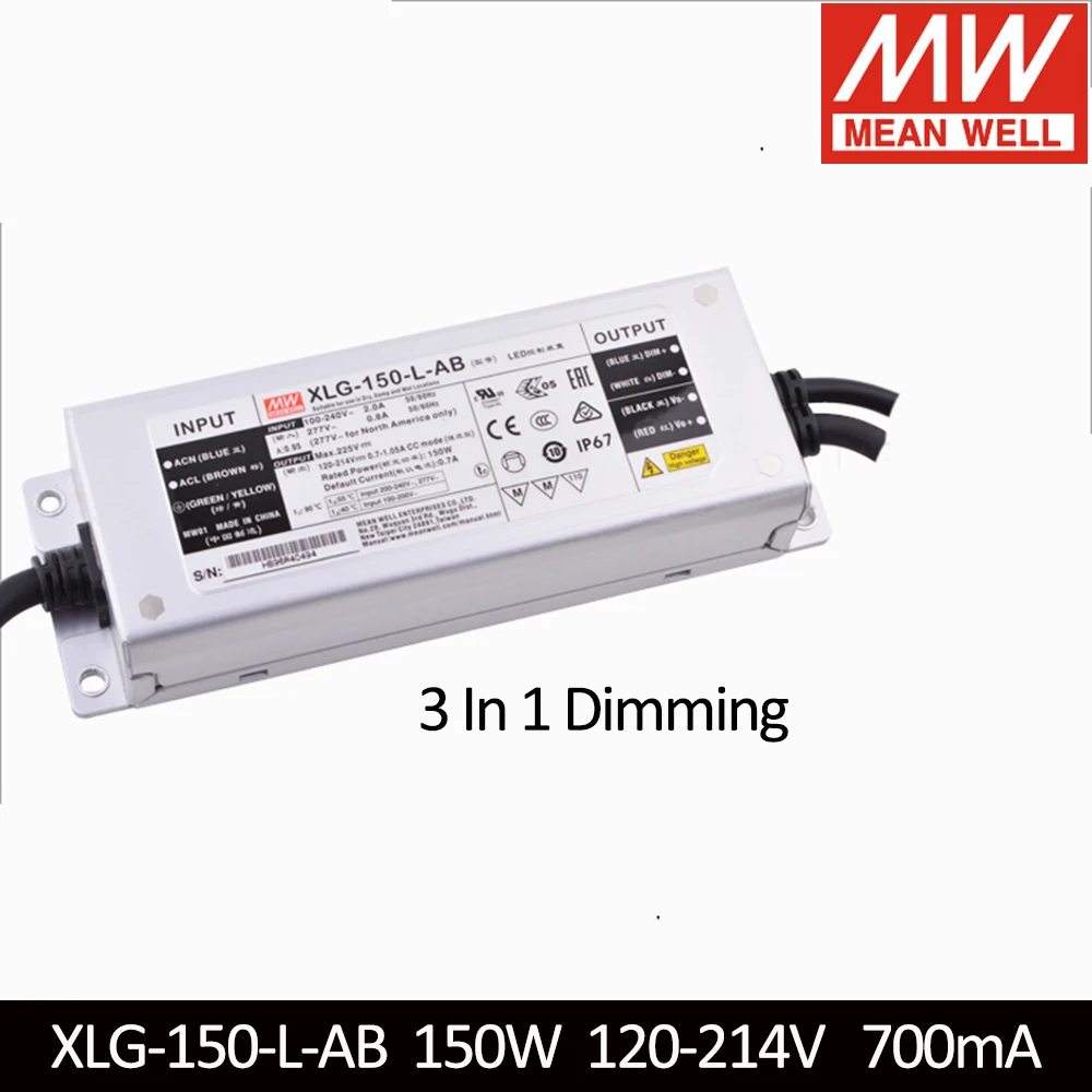 MEAN WELL Power Supply Current Adjustable XLG-150-L-AB 120-214V 700mA 150W Meanwell Constant Mode LED Driver With PFC IP67 | Обустройство