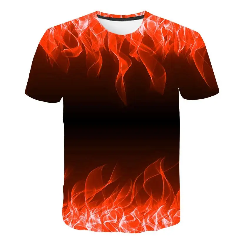 

Hot Summer 2021 New Men's Round Neck Short Sleeve T-Shirt Turquoise Red Purple Flame 3D Printed Casual Couple Shirts And Tops