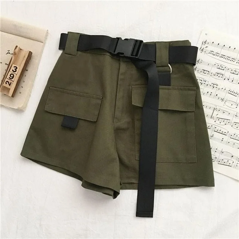 

Streetwear Shorts Women Fitness Korean Summer 2021 Woman High Waist Wide Leg Cargo Women's Shorts Feminino Pocket Harajuku D37