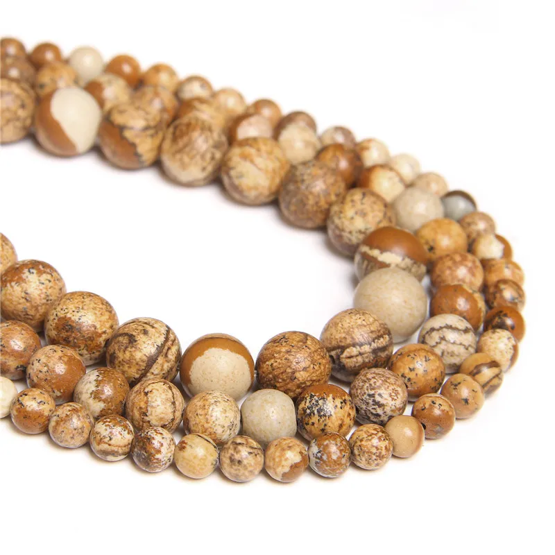 

Free Shipping Natural Stone Picture Jaspers Round Beads 15.5" Strand 6 8 10MM Pick Size For Jewelry Making DIY Bracelet Necklace