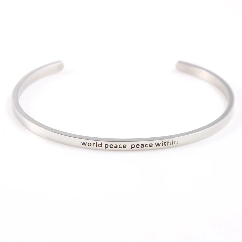 

20PCS Silver Custom Stainless Steel Engraved Message Bracelet Personalized Positive Inspirational Letter Bangle For Women