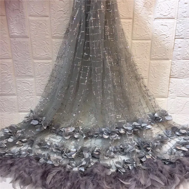 Африканская 3d Цветочная кружевная расшитая ткань 2019 блестки нигерийские