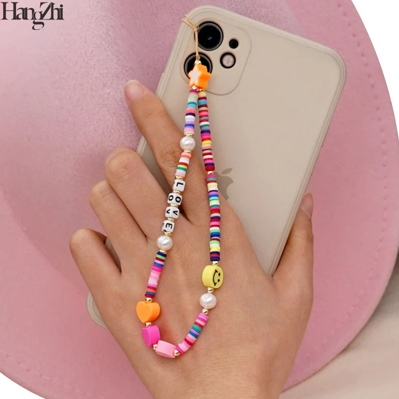 

Phone Strap 2022 New Mobile Lanyard Colorful Smile Pearl Soft Pottery Rope for Cell Phone Case Hanging Cord for Women
