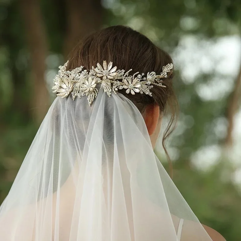 Роскошная Цветочная повязка на голову для невесты светло-Золотая свадебная
