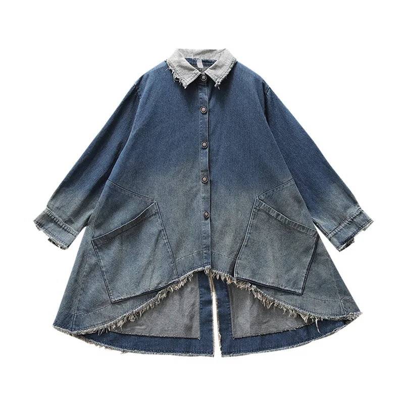 Уличная одежда для девочек джинсовые пальто с необработанными краями большие