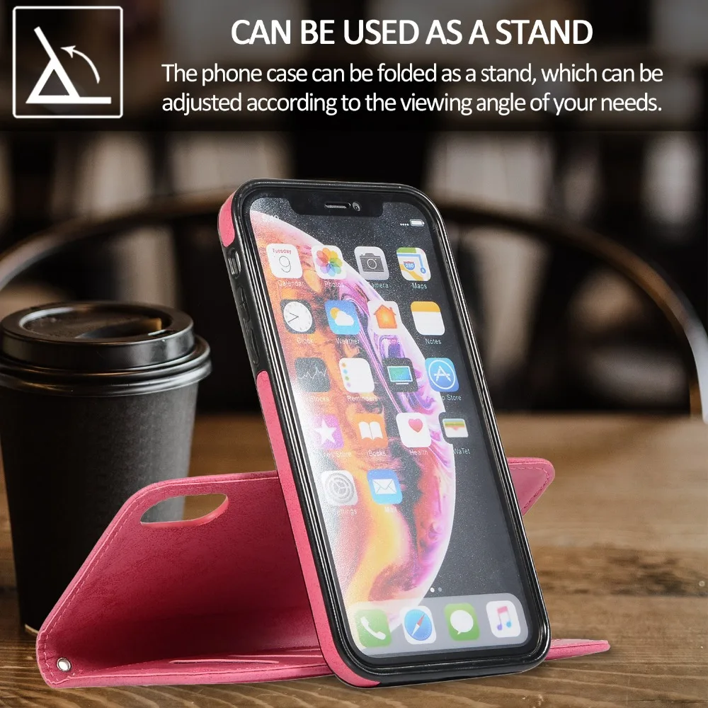 Модный чехол-кошелек для iPhone XS X, съемный флип-чехол, кожаный чехол для телефона, чехол для iPhone 11 Pro XR 6 7 8 Plus Funda