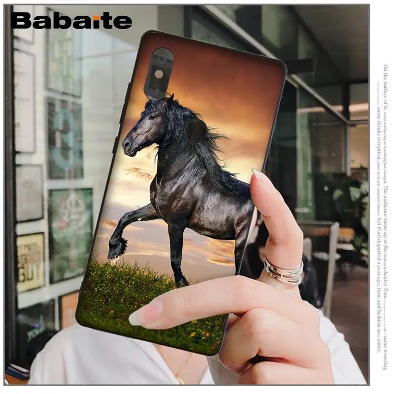 Babaite Horse Animal Smart Cover Black Soft Shell Phone Case for Xiaomi Mi 6 Note3 8 8SE Redmi 5 5Plus Note4 4X Note5 Cellphones