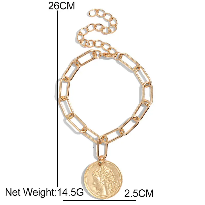 Flatfoosie Charms Multilayers Pearl Coin Chain Bracelet Bangles For Women Fashion Gold Color Portrait Bracelets Femme Jewelry