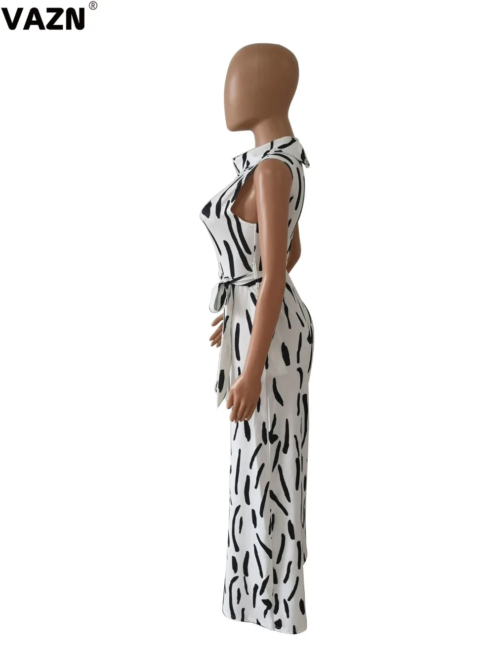 VAZN OME9611 Casual High Street Sexy Office Jumpsuits Off Shoulder Log Pants White Black Lady Straight Sleeveless Romper