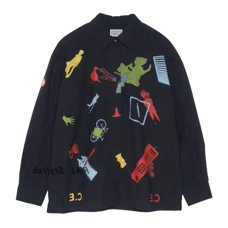 

Уличная одежда в стиле хип-хоп CAVEMPT C.E. Винтажная Повседневная рубашка с воротником-стойкой, для мужчин и женщин