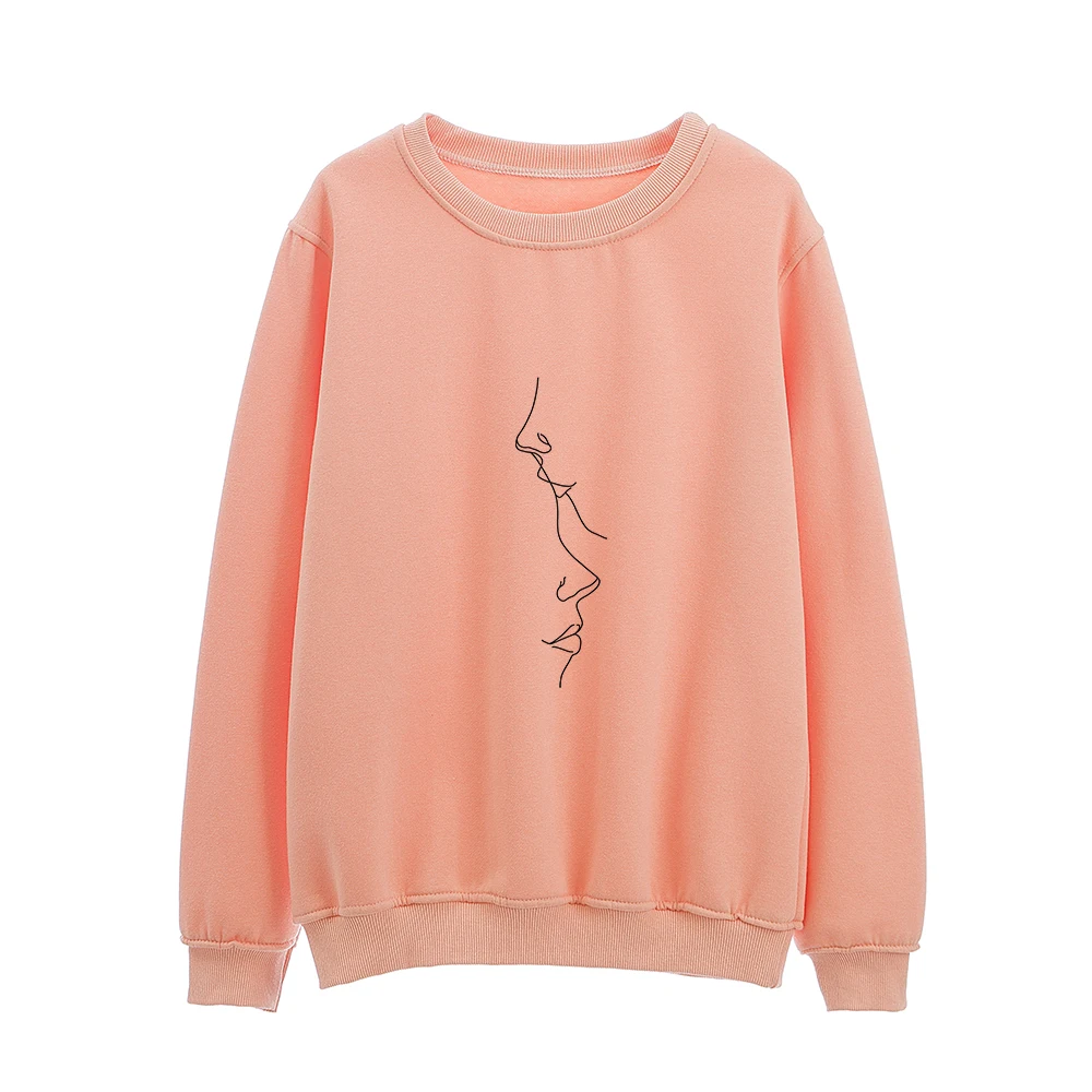 Femmes Sweetshirts Korean Harajuku Aesthetic Cotton Art Face Print Tops Womens Hoodies Elegant Winter Pullovers Sudadera Mujer