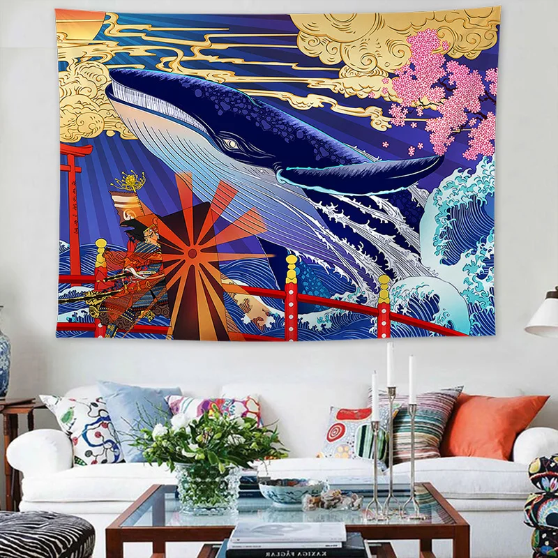 Ukiyo-e Japanese-style living room tapestry wave decorative painting Wall Hanging Tapestries Boho Bedspread Yoga Mat | Дом и сад
