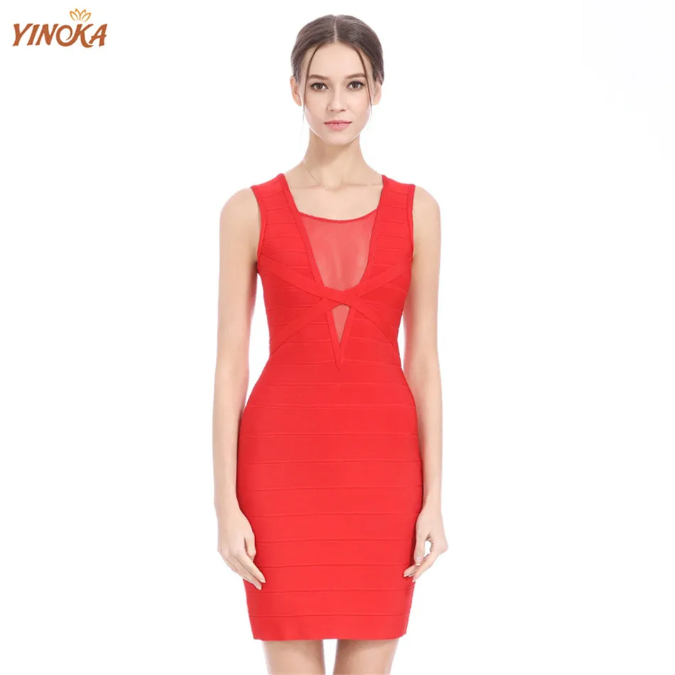 

Женское облегающее мини-платье Yinoka, красное элегантное вечернее коктейльное платье миди без рукавов, для вечеринки или клуба