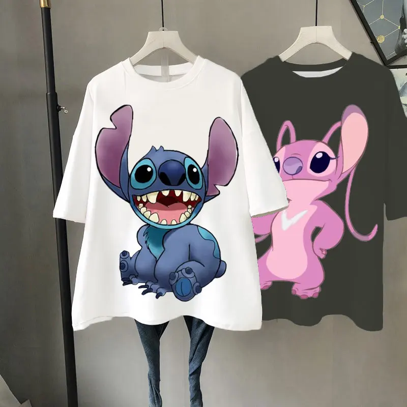 Модная женская футболка Disney с мультяшным стичем летняя Милая в стиле Харадзюку