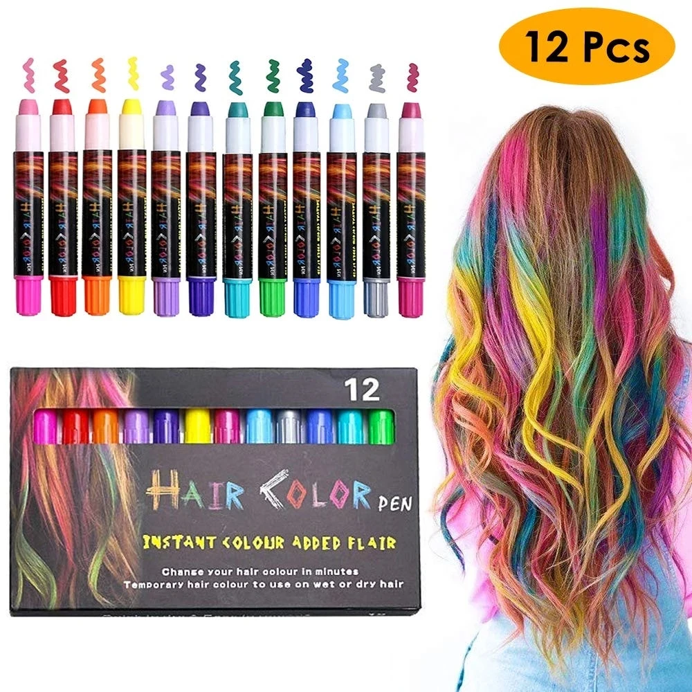 

12 Color Temporary Hair Dye Hair Chalk Pens Crayon For Hair Colorly Dye Face Kit Safe for Makeup Party Christmas Gift For Kids