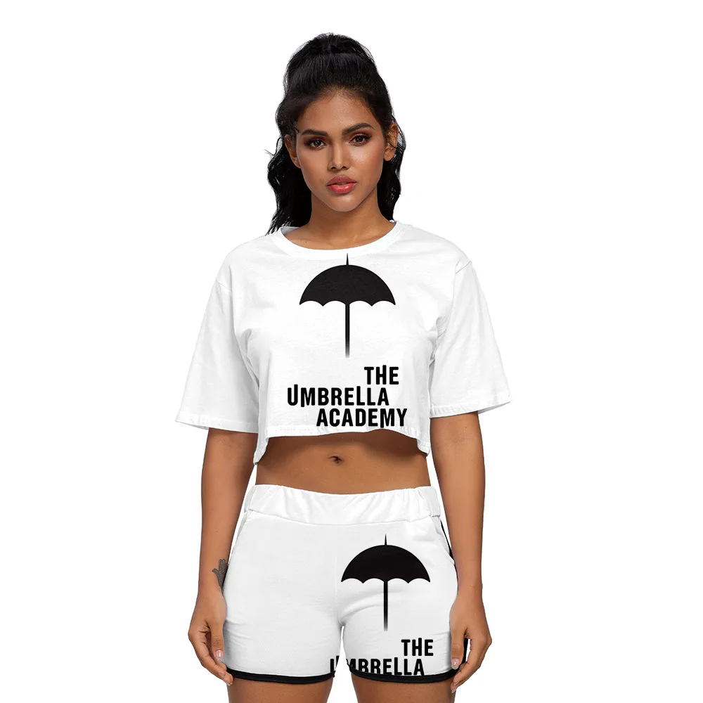 

The Umbrella Academy 3D Print 2 Piece Outfits for Women Crop Top Track Suit Two Piece Set Top and Shorts Set Ladies Tracksuits