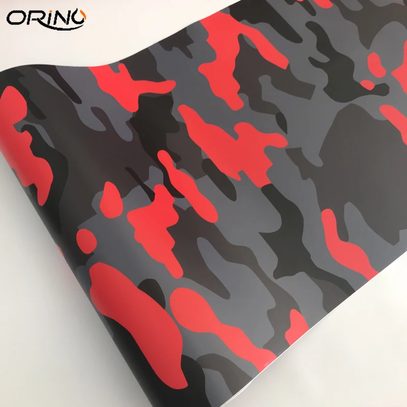 50x500cm Black Red Camouflage Vinyl Film Car Wrap Foil With Air Release Motorcycle Bike Scooter Skateboard Sticker Decal - купить по