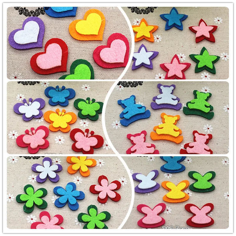 30 шт. Микс Цветов Нетканая ткань цветы/бабочка/звезда/сердце Аппликации нашивки