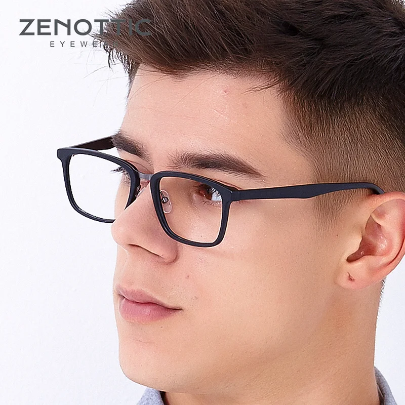 

ZENOTTIC Retro Acetate Square Glasses Frame Men Vintage Optical Myopia Spectacles Business style Prescription Eyeglasses Frames