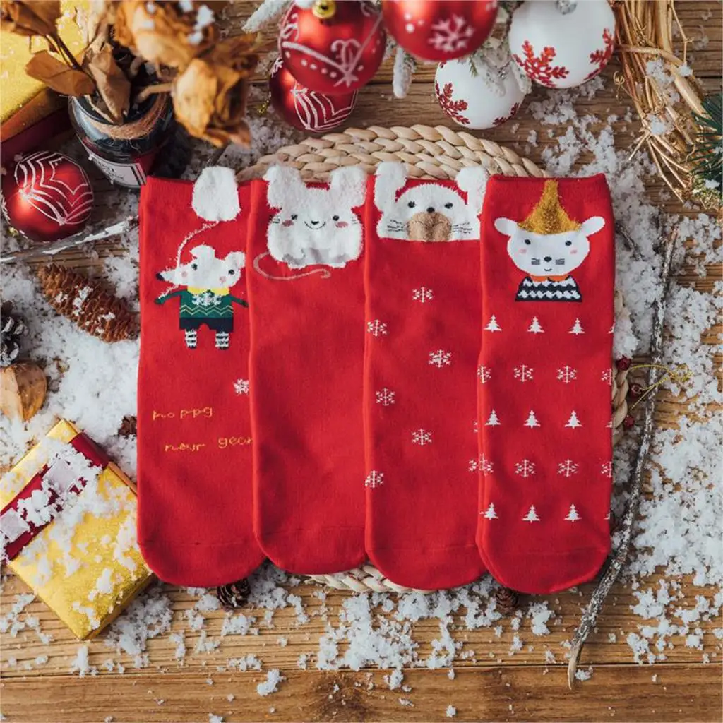 

Christmas Woman Socks 3D Santa Claus Elk Pattern Print Socks Winter Warm Fashion Casual Christmas Socks 4 Pairs/Lot Cute Gift
