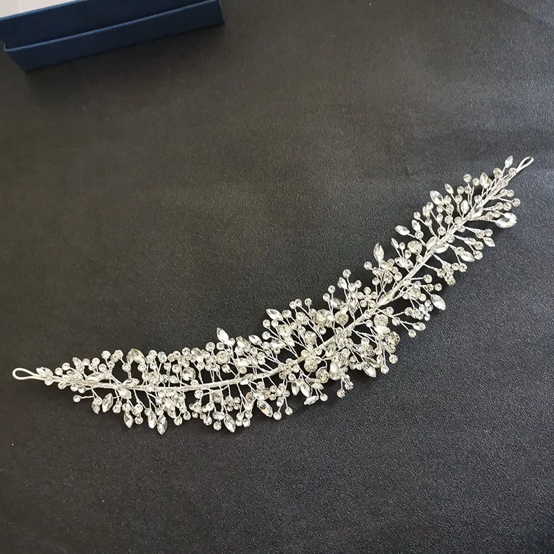Женская повязка на голову с кристаллами серебристого цвета|Украшения для волос| |