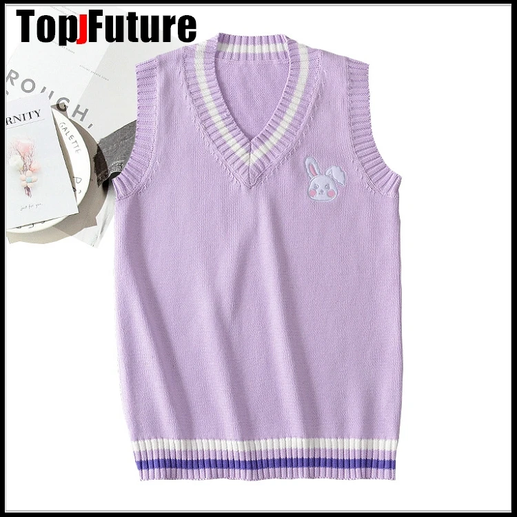 Фиолетовый японский вязаный жилет для девочек милый Универсальный свитер