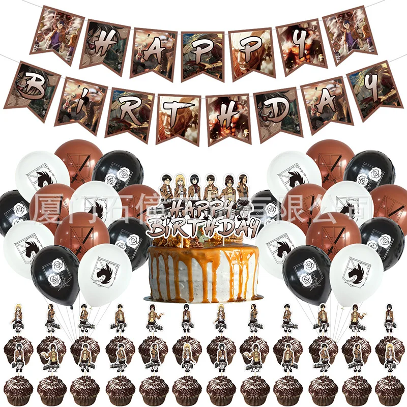 

50pcs/set Anime Attack on Titan Balloons Attack on Titan Mikasa Ackerman Balloon Banner Cake Topper Kids Birthday Party Decor
