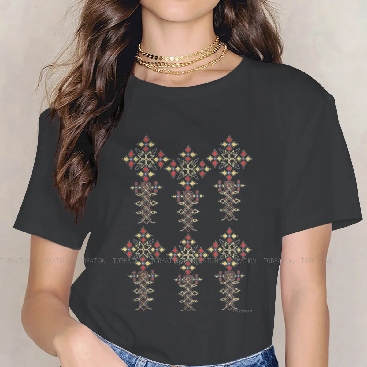 

Ethiopian cross fabric pattern O Collar TShirt Ethiopian Cross Pure 4XL 5XL Classic T Shirt Girl Individuality 5XL Hot Sale